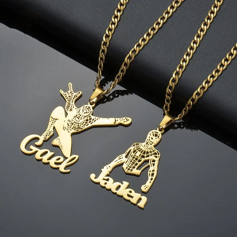 Custom Fashion Jewelry Plated Personalized Kids Gift Cartoon Pendant Chain Character Name Plate Necklace
