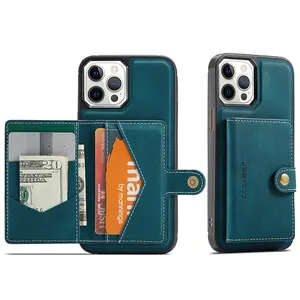 Capa luxuosa com porta-cartões magnético, carteira de couro pu de alta qualidade para iphone 14 13 pro max x xs