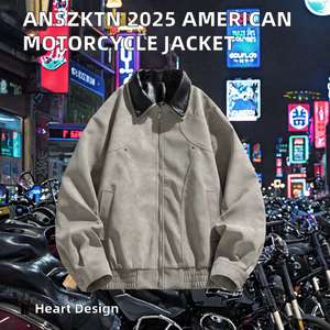ANSZKTN 2025 American Motorcycle Bomber Jacket PU Polyester Fiber Men's Spring Autumn Loose Streetwear Zipper Closure - Product Image 2