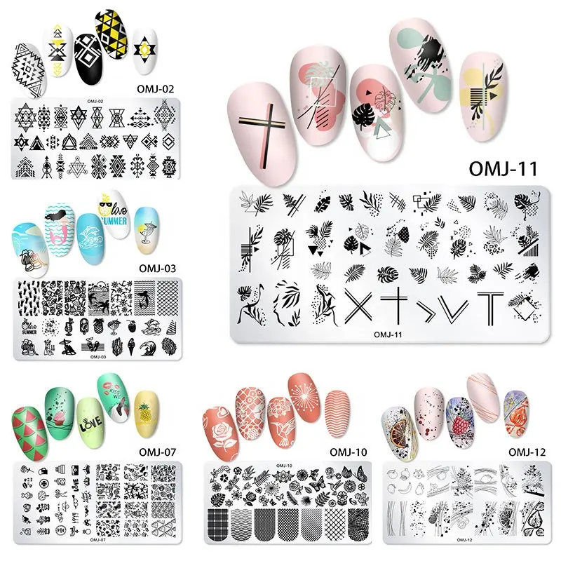 Nuevo 12 diseño mariposa Navidad sello Metal arte de uñas de placas