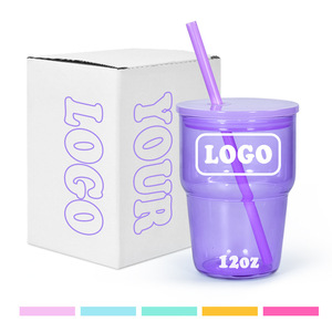 Nouvelle tasse à café en verre borosilicate de 12 oz, résistante à la chaleur et à la conservation au froid, avec paille colorée - Product Image 4