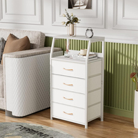 Commode de chambre blanche artisanale avec plateau en bois, meuble de rangement vertical fin, unité de rangement à tiroirs en tissu, directement de l'usine