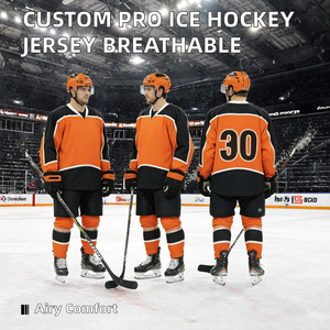 Jersey de Hockey sobre Hielo Personalizado, Uniforme de Equipo Sublimado, Ropa Deportiva Transpirable de Poliéster, Panel Naranja, Negro y Blanco - Product Image 2
