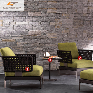 Ensemble <span class=keywords><strong>de</strong></span> canapé d'extérieur en corde tissée à la main pour hôtel Meubles d'extérieur en teck pour <span class=keywords><strong>jardin</strong></span>, terrasse, cour, coussin imperméable en bois massif - Product Image 5