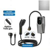 Chargeur EV portable personnalisable en gros, état neuf, 16A/32A, écran LCD, 110/250V, Type 1 (SAE J1772)/Tesla