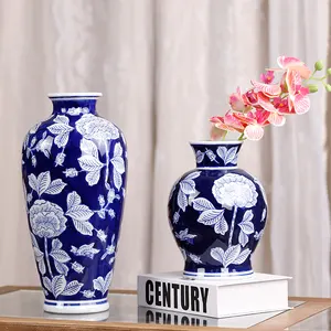 Redeco On Sale Chinese Style Ceramic Flower Vase Home Blue and White Porcelain Vase Ceramic Vase For Hotel Home Office Decor
