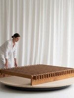 Lit double pliable en bois massif de style mi-ancien, sans tête de lit, avec sommier à lattes, pour chambre principale, assemblable