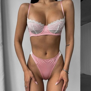 Wholesale Embroidery Lace Ultra-thin Lingerie Set New Mesh Patchwork <b>Push</b>-Up Bra Set for Woman - Product Image 3