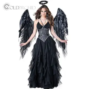 Fallen Angel-ropa interior elástica de encaje negro para mujer, ropa interior Sexy, uniforme de Cosplay