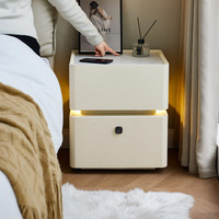 Table de chevet blanche en similicuir PVC Coffre-fort avec serrure à empreintes digitales et éclairage LED