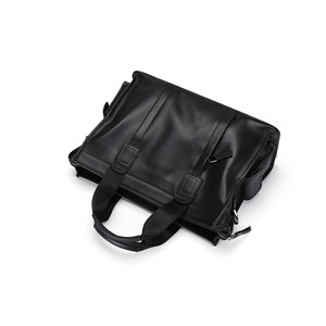 Top-Grain Cowhide Briefcase Large Capacity Business Travel Men's <b>Bag</b> Black Solid Color Summer 2021 - Product Image 2