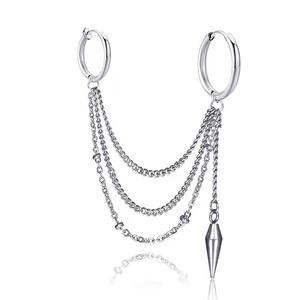 ต่างหูพู่สแตนเลสพร้อมโซ่หลายชั้นและจี้รูปกรวยสำหรับเครื่องประดับแฟชั่น - Product Image 5