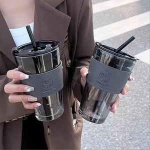 Botella de <span class=keywords><strong>Agua</strong></span> de Vidrio de Gran Capacidad AiFeize Deer Straw Cup, Doble Uso, con Funda Aislante de Silicona, Diseño Moderno, Apta <span class=keywords><strong>para</strong></span> <span class=keywords><strong>Microondas</strong></span> - Product Image 2