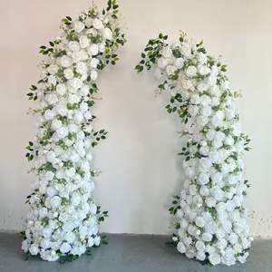 Arche florale <span class=keywords><strong>en</strong></span> corne de taureau style Forêt Fraîche Blanche pour passage de la mariée, scène de mariage, zone d'accueil et décoration de salle de mariage - Product Image 1