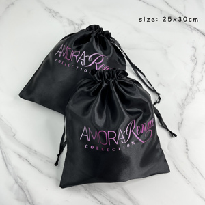 Low MOQ Luxury Print Unique Logo Wig Packaging Custom Size Color <b>Drawstring</b> Satin Pouch Storage Silk <b>Bags</b> for Hair Extensions - Product Image 6