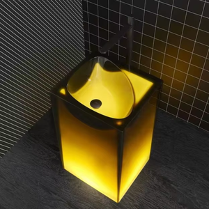 Lavabos de baño independientes de resina moderna cristalina con diseño de bañera de piedra de resina transparente LED para Hotel - Product Image 3