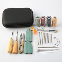 Ensemble de 32 outils et fournitures de travail en cuir faits à la main avec des aiguilles à coudre et un sac de rangement, kit d'outils de maroquinerie pour la couture