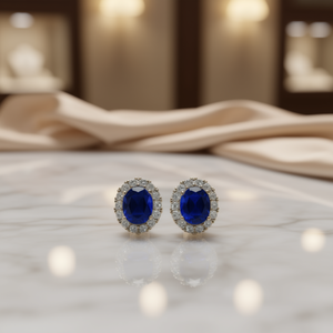 Boucles d'oreilles classiques pour femme en saphir, taille ovale, sertissage griffe, bijoux fins de mariage - Product Image 2