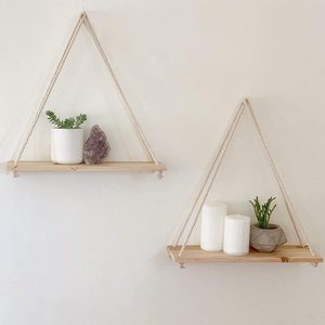 Estantes <span class=keywords><strong>colgantes</strong></span> de <span class=keywords><strong>cuerda</strong></span> de madera Natural, triangulares flotantes, muebles para sala de estar - Product Image 2