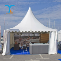Tenda Pesta Pernikahan Romantis 5x5m, Tenda Restoran Luar Ruangan PVC Transparan, Rangka Aluminium Alloy Puncak Tinggi, Tahan Air 80-100 orang