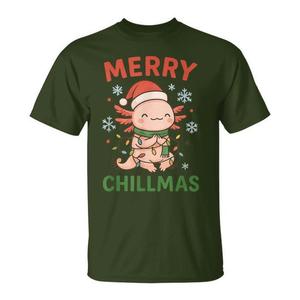 T-shirt natalizia Merry Chillmas Axolotl, stampa digitale, girocollo, manica corta, unisex, per adulti - Product Image 1