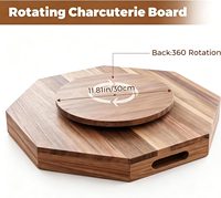 Plateau de service octogonal rotatif en bois d'acacia avec séparateurs amovibles pour fêtes, pique-niques et buffets