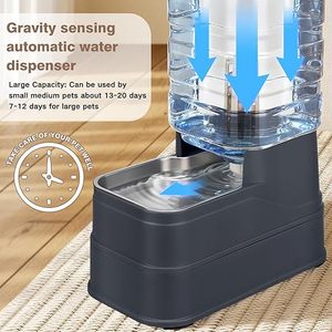 Cat Dog Pet Automatic Water Dispenser Gravity Waterer Feeder with Stainless Steel Bowl <b>Large</b> Capacity Raised Bowls with Filter - Product Image 5