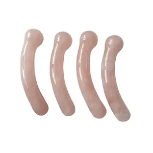 Yoni-varitas de masaje curvadas de cristal de cuarzo rosa para mujeres, consoladores de pene tallados de uso seguro