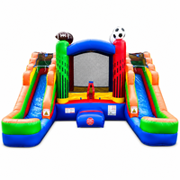 Château gonflable commercial avec double toboggan, thème sportif, combo château gonflable pour enfants pour fête en plein air