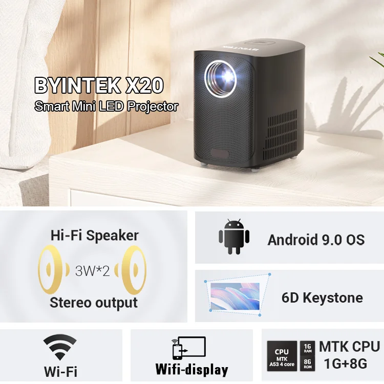 7Years OEM Byintek U90 Pro 1080P Android WIFI Projector, Mobile Portable  Mini Small Full HD Smart