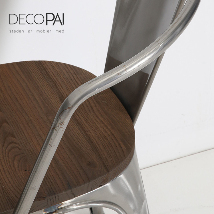 Industrial Arm Chair Metal Dinning Chair Timber Seat