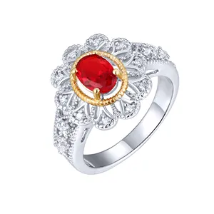 Позолоченные 925 Серебряные цветочные кольца с бриллиантами драгоценный камень рубиновый камень для свадебного обручального подарка ювелирные изделия