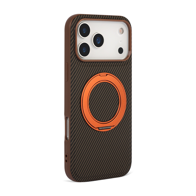 Luxury Carbon Fiber Magnetic Phone Case for iPhone 17 Pro Max Rotatable Stand Metal Bracket Magnetic Phone Case