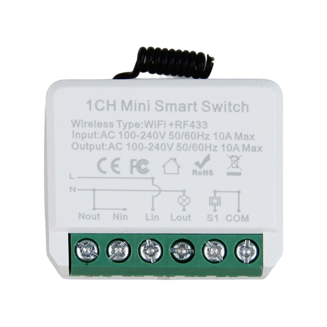 RF433 WiFi Smart Switch Module 10A AC100-240V 2.4GHz Wireless Remote Relay Module for Smart Home Light Control Alexa Google Home