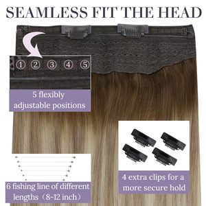 Extension per capelli invisibili con clip, in vero capello umano Remy, Balayage Marrone Noce/Cenere, Biondo Burro, 70g, Permabile - Product Image 3