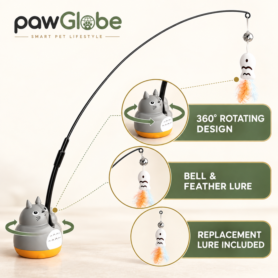 Interactive Cat Wand Toy 360 Degree Rotating Cat Feather Teaser Wand ...