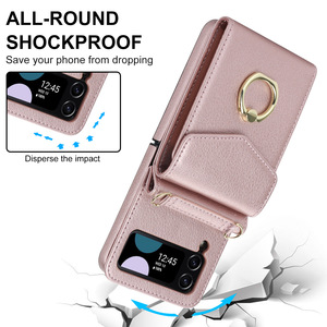 Con soporte para anillo Ranura para tarjeta Monedero Funda para teléfono móvil para Samsung Galaxy <span class=keywords><strong>Z</strong></span> Flip 7 6 5 5G Correas para teléfono de mujer - Product Image 3