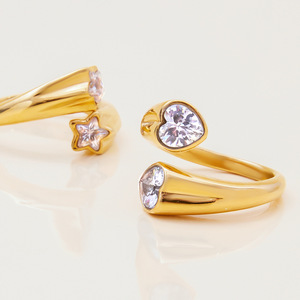 Bague asymétrique en acier inoxydable avec étoile ouverte et zircon pour femme, bijou cadeau - Product Image 4