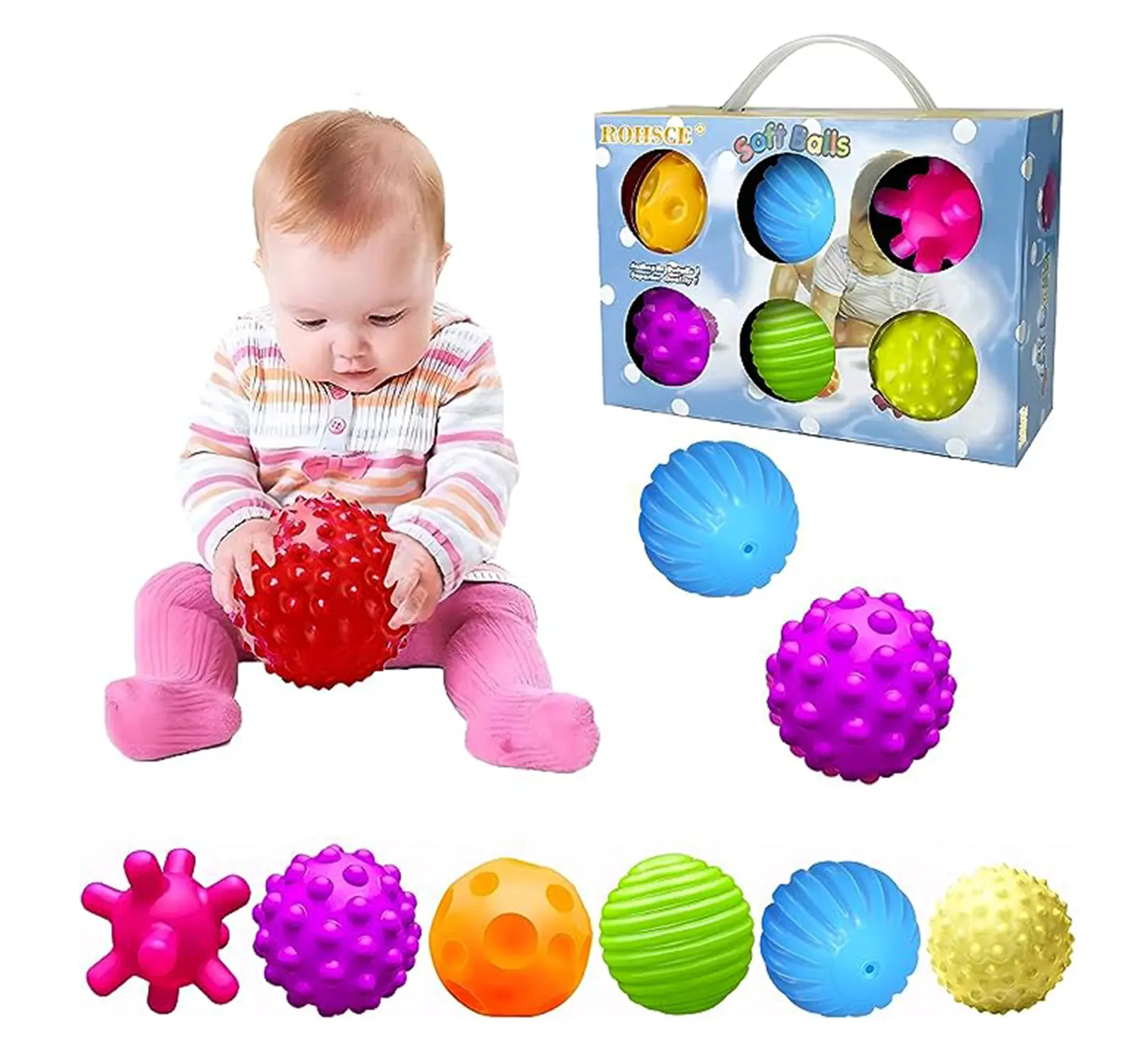 1-6 יח 'כדור רך ערכת לפתח מגע של התינוק התחושי צעצועי התינוק התינוק מגע יד כדור צעצועים