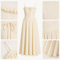 Robe longue d'été élégante à bretelles spaghetti, avec volants et texture froissée, style cottagecore romantique, personnalisable OEM/ODM