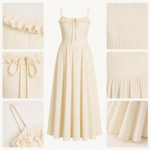 Robe longue personnalisée pour <span class=keywords><strong>femme</strong></span>, bretelles spaghetti, smockée, coupe trapèze, style bohème, pour la plage, l'été, les invitées de mariage, en coton, fabricant de vêtements - Product Image 3
