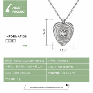 Collier Zircon Sunburst en Acier Inoxydable avec Pendentif Sculpté, Chaîne 39+5 cm, 1.9 x 1.6 cm, 6 g - Product Image 2