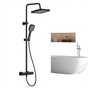 FORIOUS Ensemble <span class=keywords><strong>de</strong></span> <span class=keywords><strong>douche</strong></span> thermostatique design moderne avec barre coulissante réglable en hauteur <span class=keywords><strong>de</strong></span> <span class=keywords><strong>90</strong></span> à 125 <span class=keywords><strong>cm</strong></span>, 3 types <span class=keywords><strong>de</strong></span> jets, fixation murale, 1 poignée - Product Image 1