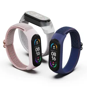 Miworks Tali Pergelangan Tangan Nilon Elastis Dapat Disesuaikan untuk Xiaomi Mi Band 5 6 7 Tali Gelang Pintar Versi Global Amazfit Band 5