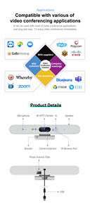Barra de vídeo de cámara web USB con seguimiento de altavoz automático Zoom digital 4X Cámara 4K 94 ° FOV Sistema de videoconferencia de gran angular - Product Image 6