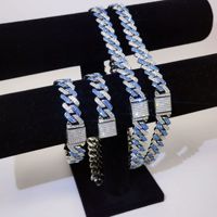 Cadena Cubana de Aleación Azul y Blanca con Incrustaciones de Plata para Hombre, Joyería Hip Hop, Collar Masculino, Accesorios de Moda, Regalo