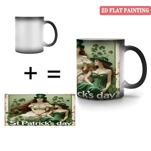 Taza Mágica de Cerámica Negra Esmerilada de 11 oz que Cambia de Color con Diseño del Día de San Patricio, Pintura Plana 2D - Product Image 4