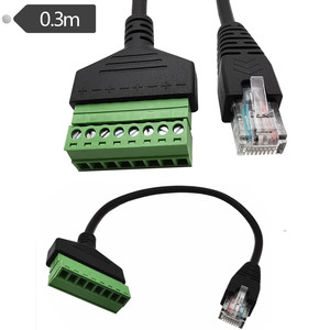 Cable adaptador convertidor <span class=keywords><strong>RJ45</strong></span> macho de extensión de red LAN a terminal de tornillo hembra de 8 pines, negro, CE, Cat 5e SFTP, Cat 8, 20 cm, <span class=keywords><strong>RJ45</strong></span> 1x8 - Product Image 1