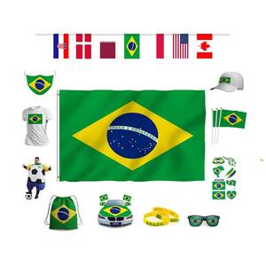 Vente en gros de drapeaux brésiliens personnalisés avec logo, très demandés pour la Coupe du monde 2022, en polyester écologique réglable, articles souvenirs - Product Image 1