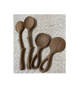 Juego de cucharas de madera con tenedor, utensilios de servir duraderos con mango largo, diseño retro para acampar - Product Image 4
